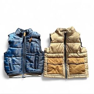 Boys Navy and tan puffer winter vests bundle 18-24 and 2T